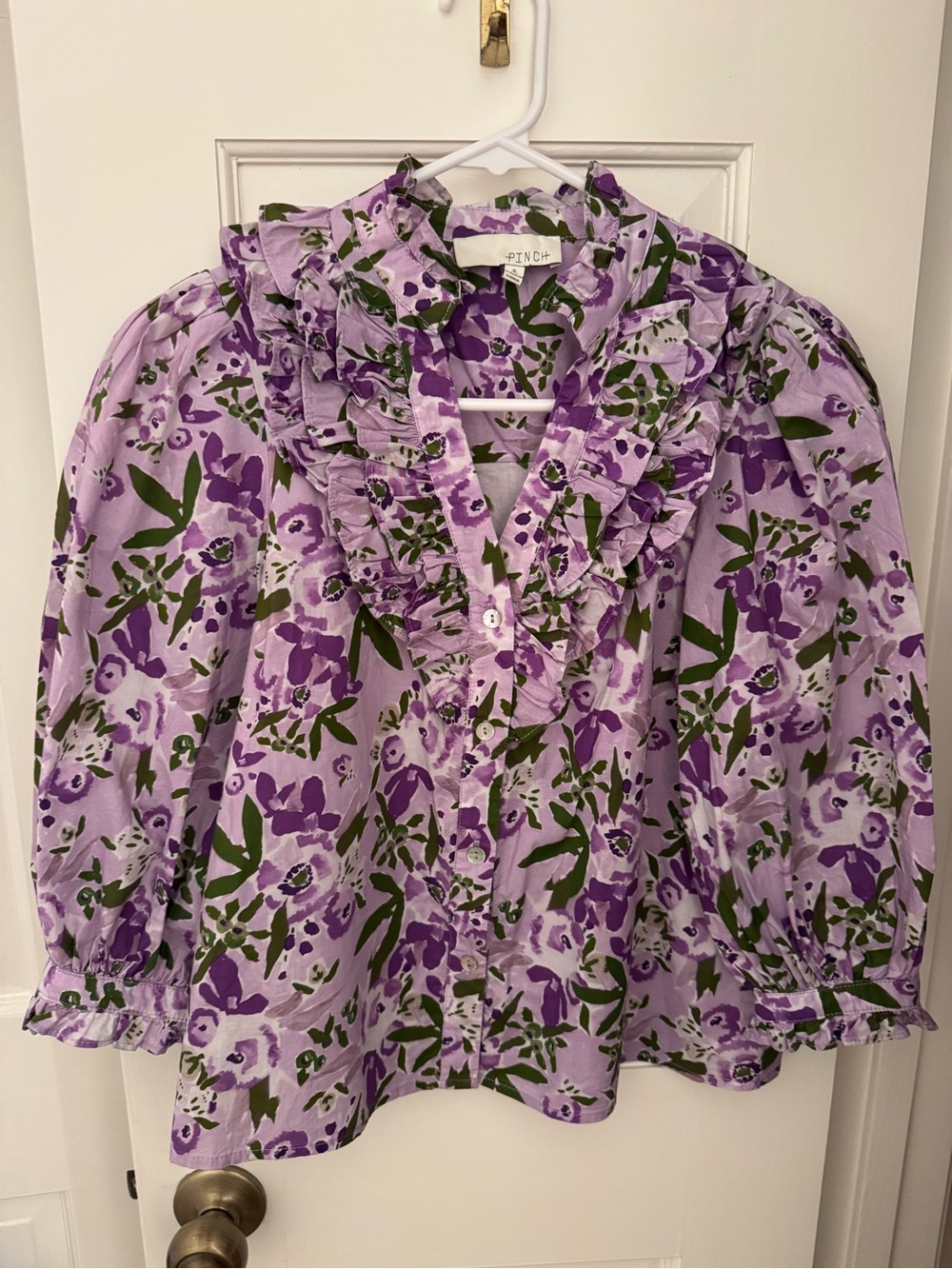 Pinch Lavender Floral Ruffle Button-Front Blouse